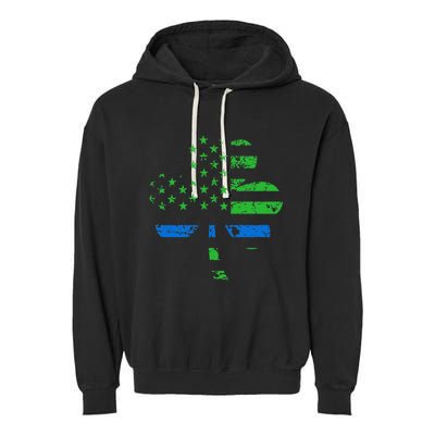 Shamrock USA Flag Thin Blue Line Police St Patricks Day Garment-Dyed Fleece Hoodie