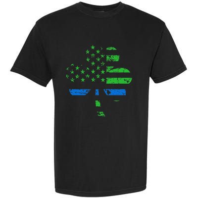 Shamrock USA Flag Thin Blue Line Police St Patricks Day Garment-Dyed Heavyweight T-Shirt