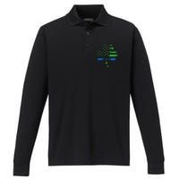 Shamrock USA Flag Thin Blue Line Police St Patricks Day Performance Long Sleeve Polo