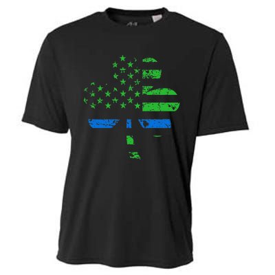 Shamrock USA Flag Thin Blue Line Police St Patricks Day Cooling Performance Crew T-Shirt