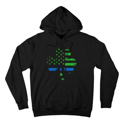 Shamrock USA Flag Thin Blue Line Police St Patricks Day Hoodie