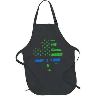 Shamrock USA Flag Thin Blue Line Police St Patricks Day Apron