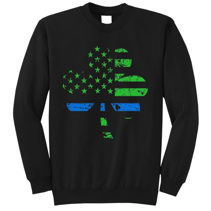 Shamrock USA Flag Thin Blue Line Police St Patricks Day Sweatshirt