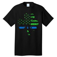 Shamrock USA Flag Thin Blue Line Police St Patricks Day Tall T-Shirt