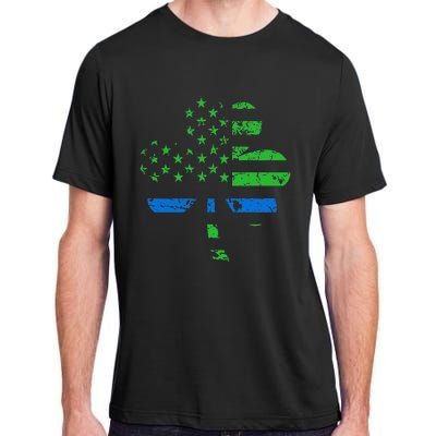 Shamrock USA Flag Thin Blue Line Police St Patricks Day Adult ChromaSoft Performance T-Shirt