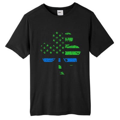 Shamrock USA Flag Thin Blue Line Police St Patricks Day Tall Fusion ChromaSoft Performance T-Shirt