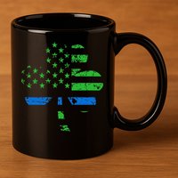 Shamrock USA Flag Thin Blue Line Police St Patricks Day 11oz C Handle Ceramic Mug