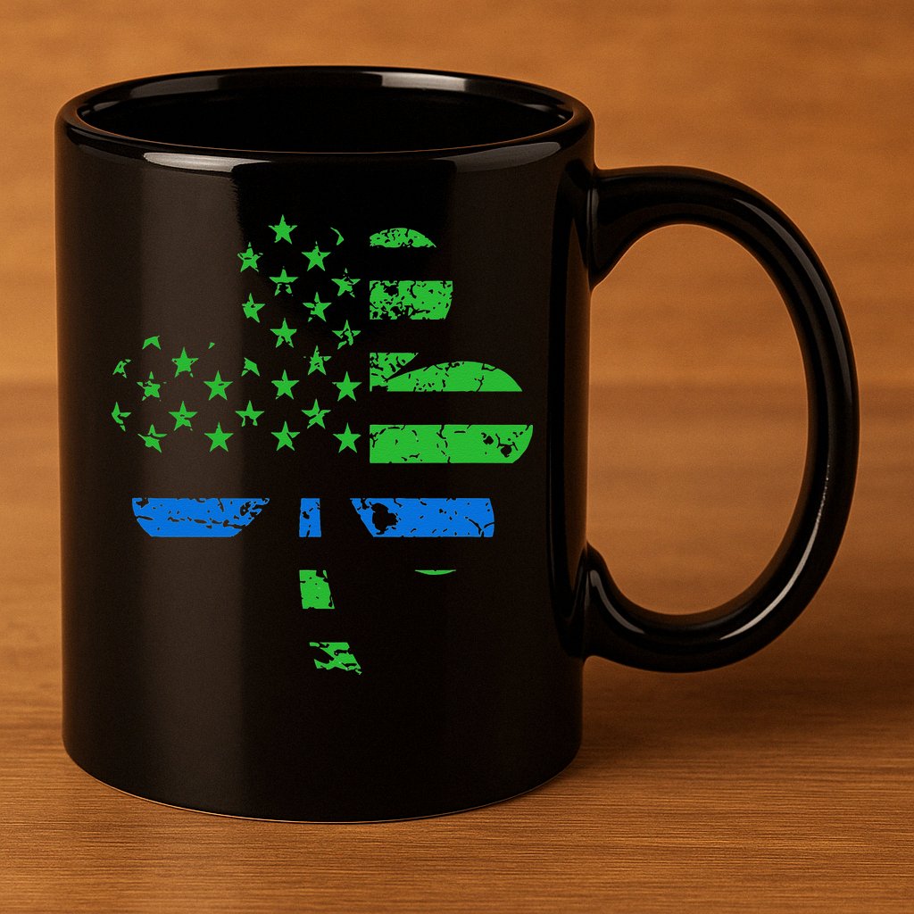 Shamrock USA Flag Thin Blue Line Police St Patricks Day 11oz C Handle Ceramic Mug