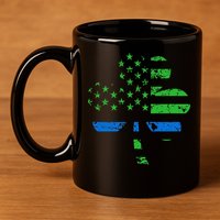 Shamrock USA Flag Thin Blue Line Police St Patricks Day 11oz C Handle Ceramic Mug