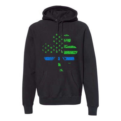 Shamrock USA Flag Thin Blue Line Police St Patricks Day Premium Hoodie