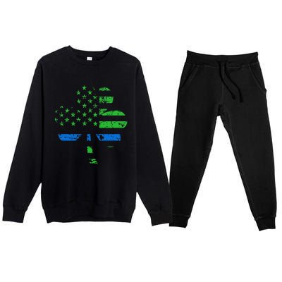 Shamrock USA Flag Thin Blue Line Police St Patricks Day Premium Crewneck Sweatsuit Set