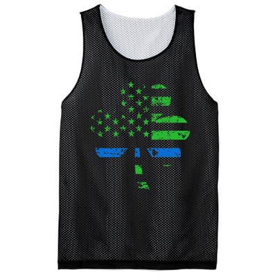 Shamrock USA Flag Thin Blue Line Police St Patricks Day Mesh Reversible Basketball Jersey Tank