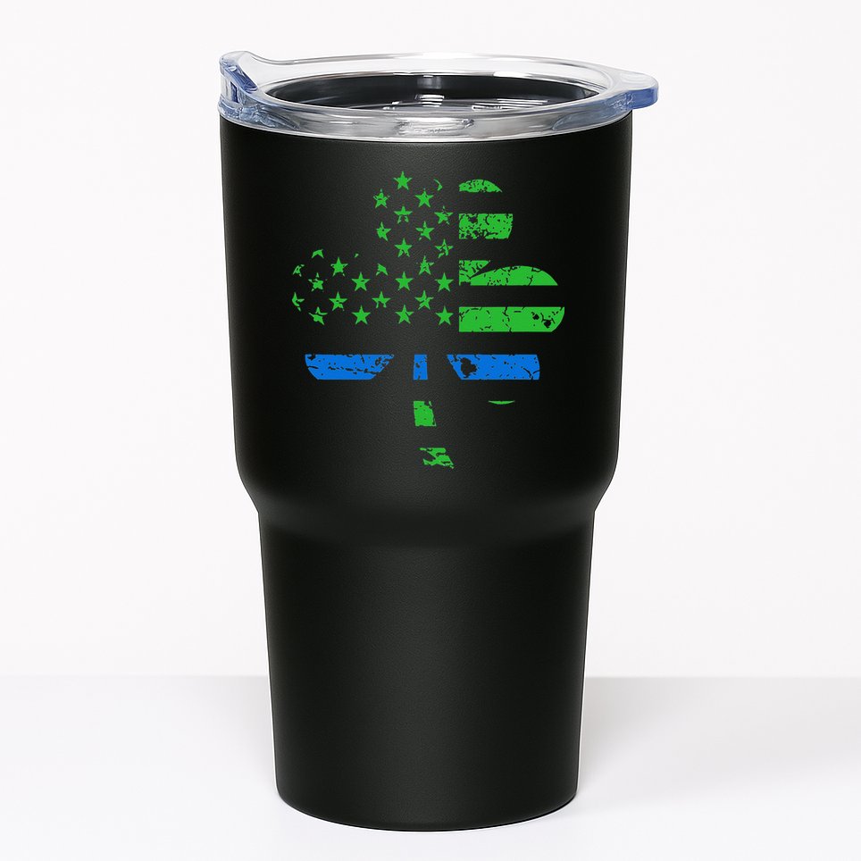Shamrock USA Flag Thin Blue Line Police St Patricks Day Tumbler