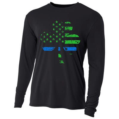 Shamrock USA Flag Thin Blue Line Police St Patricks Day Cooling Performance Long Sleeve Crew