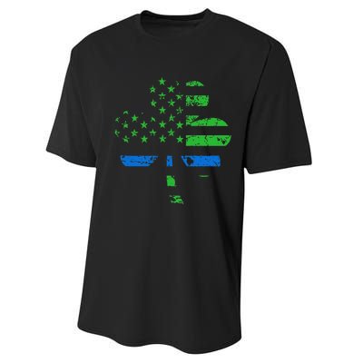 Shamrock USA Flag Thin Blue Line Police St Patricks Day Performance Sprint T-Shirt