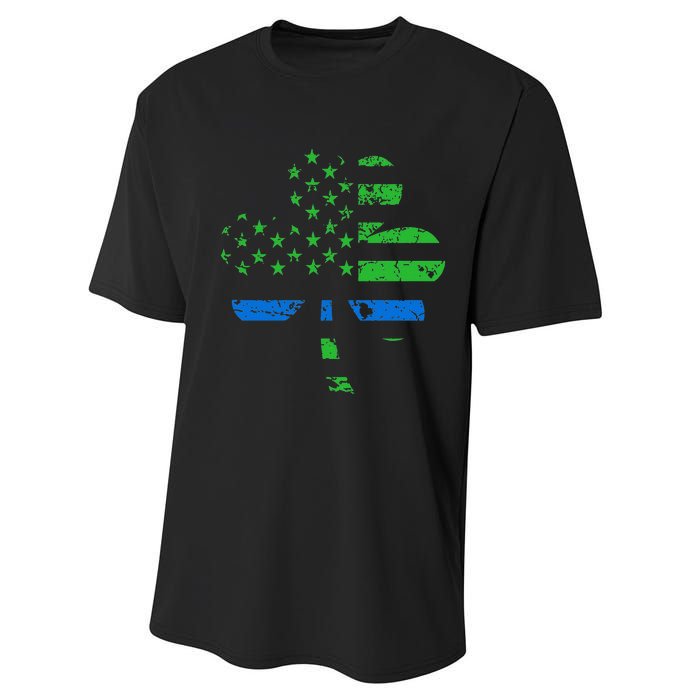 Shamrock USA Flag Thin Blue Line Police St Patricks Day Performance Sprint T-Shirt