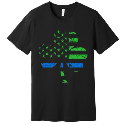 Shamrock USA Flag Thin Blue Line Police St Patricks Day Premium T-Shirt