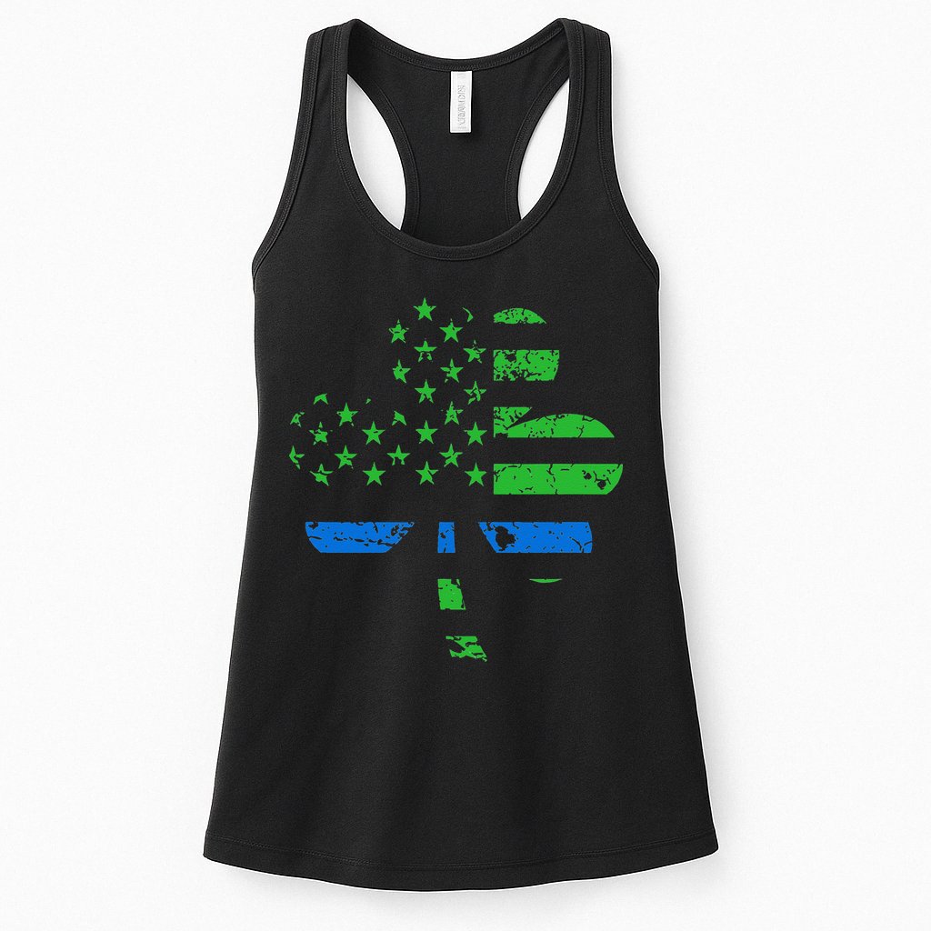 Shamrock USA Flag Thin Blue Line Police St Patricks Day Womens Tank Top