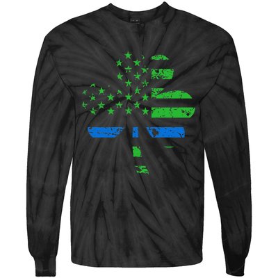 Shamrock USA Flag Thin Blue Line Police St Patricks Day Tie-Dye Long Sleeve Shirt