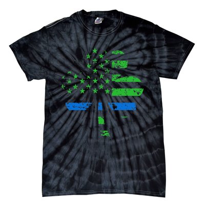 Shamrock USA Flag Thin Blue Line Police St Patricks Day Tie-Dye T-Shirt