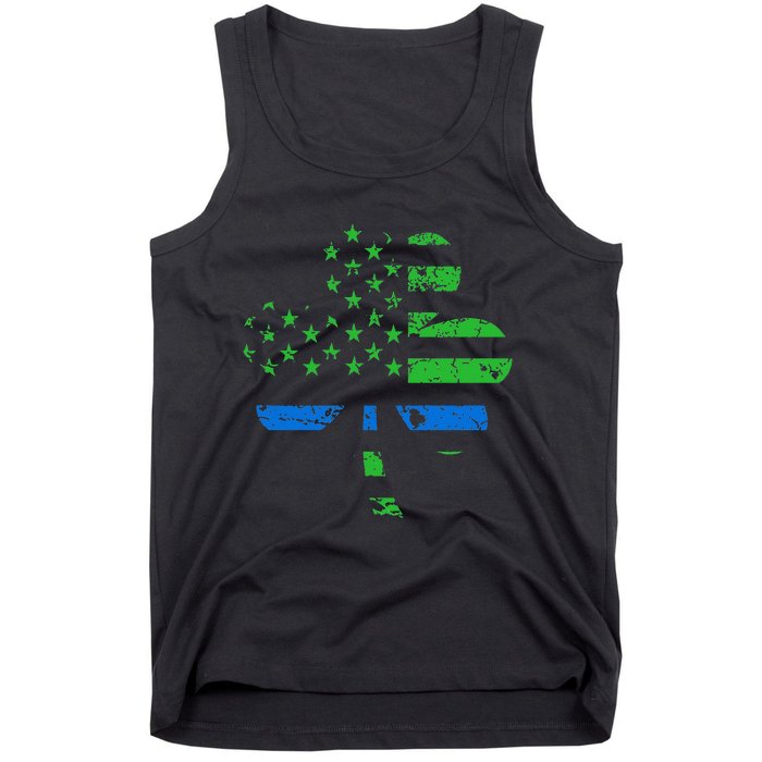 Shamrock USA Flag Thin Blue Line Police St Patricks Day Tank Top