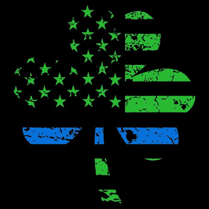 Shamrock USA Flag Thin Blue Line Police St Patricks Day Full Zip Hoodie