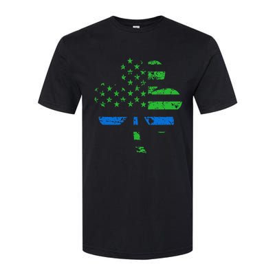 Shamrock USA Flag Thin Blue Line Police St Patricks Day Softstyle CVC T-Shirt