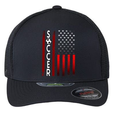 Soccer USA Flag Futbol Ball Sport Player Flexfit Unipanel Trucker Cap