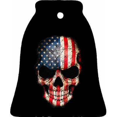 Skull USA Flag 4th of July American Patriotic Ceramic Bell Ornament