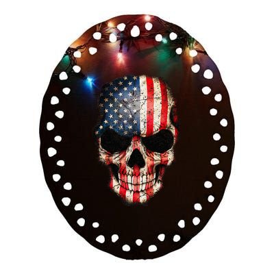 Skull USA Flag 4th of July American Patriotic Ceramic Oval Ornament