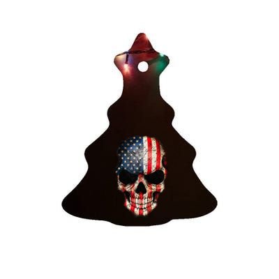 Skull USA Flag 4th of July American Patriotic Ceramic Tree Ornament