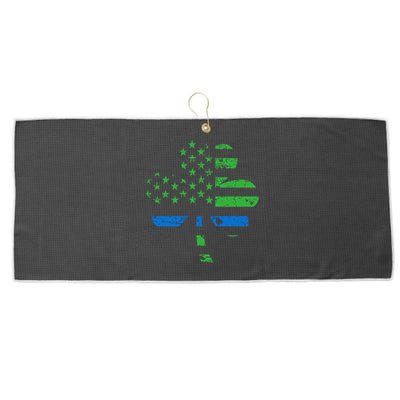 Shamrock Usa Flag Thin Blue Line Police St Patricks Day Gift Large Microfiber Waffle Golf Towel