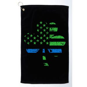 Shamrock Usa Flag Thin Blue Line Police St Patricks Day Gift Platinum Collection Golf Towel