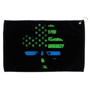 Shamrock Usa Flag Thin Blue Line Police St Patricks Day Gift Grommeted Golf Towel