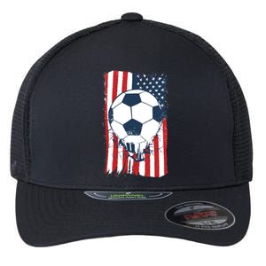 Soccer USA Flag, Soccer Ball Graphic Boys Flexfit Unipanel Trucker Cap