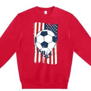 Soccer USA Flag, Soccer Ball Graphic Boys Premium Crewneck Sweatshirt