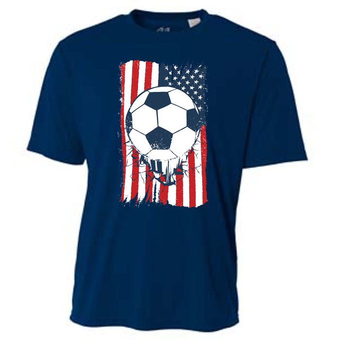 Soccer USA Flag, Soccer Ball Graphic Boys Cooling Performance Crew T-Shirt