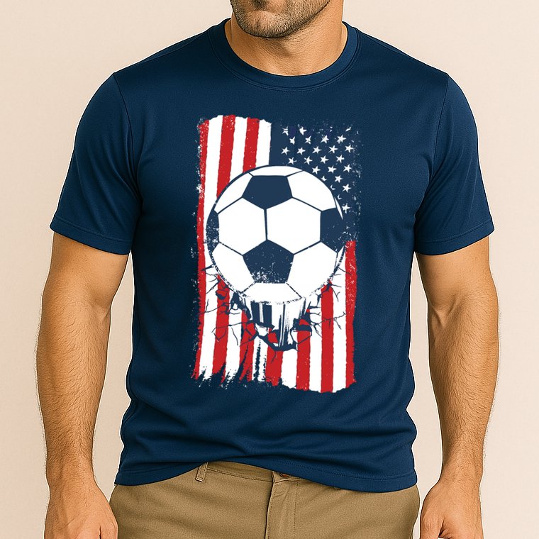 Soccer USA Flag, Soccer Ball Graphic Boys Cooling Performance Crew T-Shirt