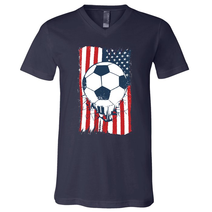 Soccer USA Flag, Soccer Ball Graphic Boys V-Neck T-Shirt