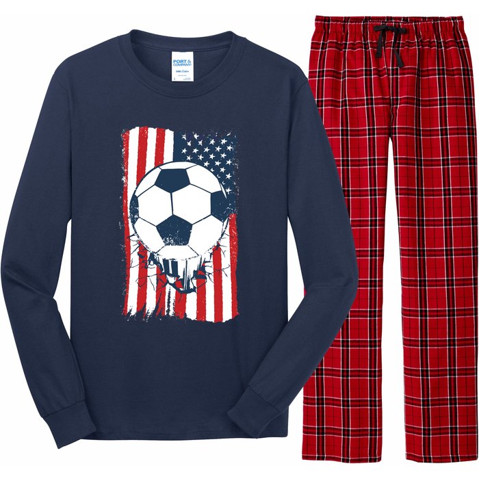 Soccer USA Flag, Soccer Ball Graphic Boys Long Sleeve Pajama Set