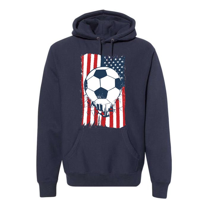 Soccer USA Flag, Soccer Ball Graphic Boys Premium Hoodie