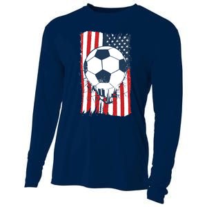 Soccer USA Flag, Soccer Ball Graphic Boys Cooling Performance Long Sleeve Crew