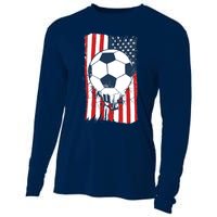 Soccer USA Flag, Soccer Ball Graphic Boys Cooling Performance Long Sleeve Crew