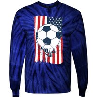 Soccer USA Flag, Soccer Ball Graphic Boys Tie-Dye Long Sleeve Shirt