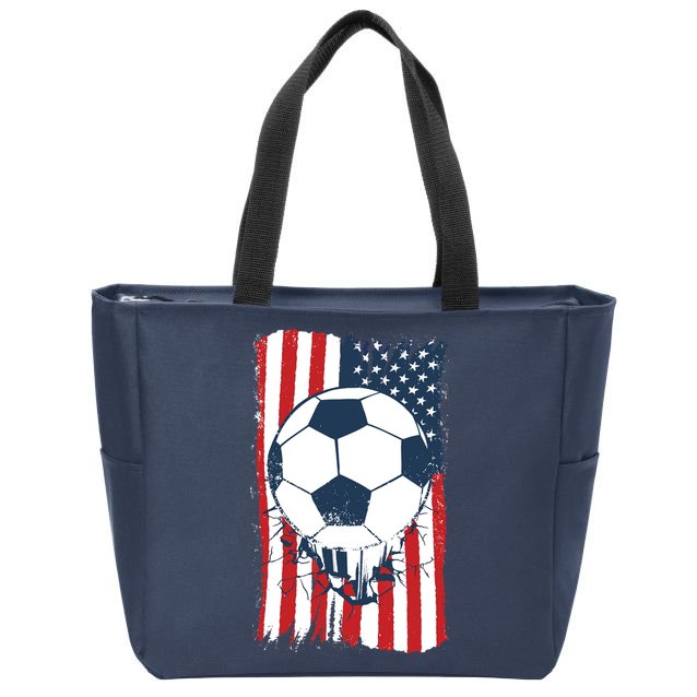 Soccer USA Flag, Soccer Ball Graphic Boys Zip Tote Bag