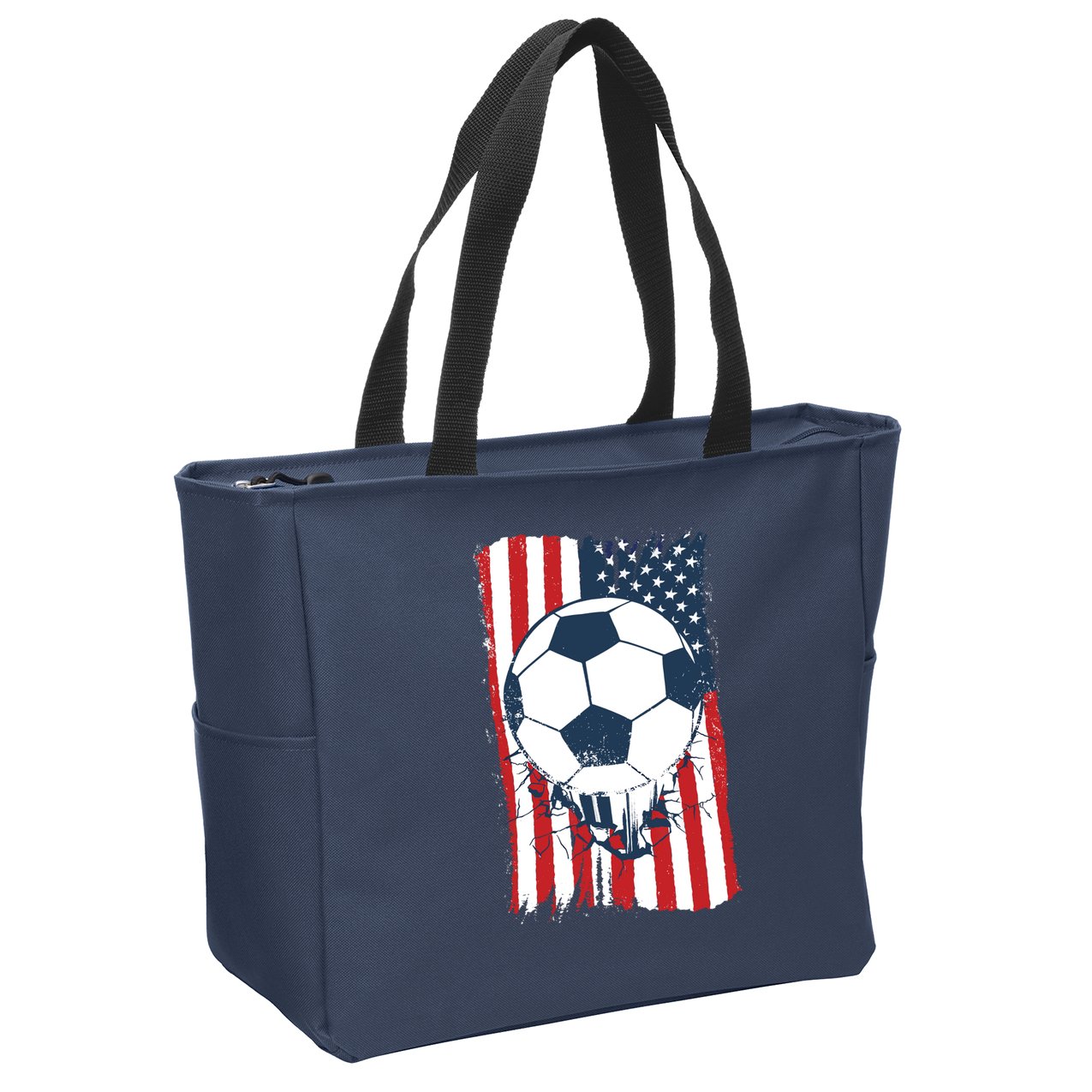 Soccer USA Flag, Soccer Ball Graphic Boys Zip Tote Bag