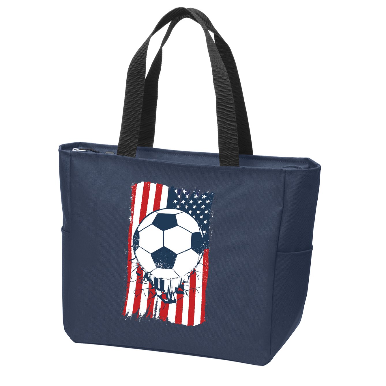 Soccer USA Flag, Soccer Ball Graphic Boys Zip Tote Bag