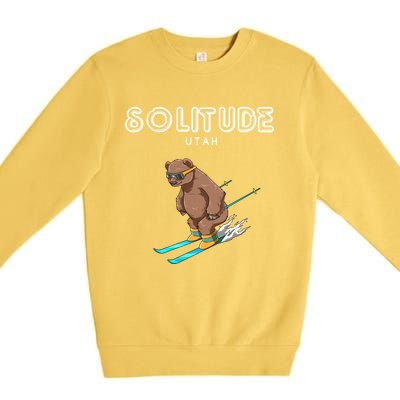 Solitude Utah Funny Ski Grizzly Bear Cool Gift Premium Crewneck Sweatshirt