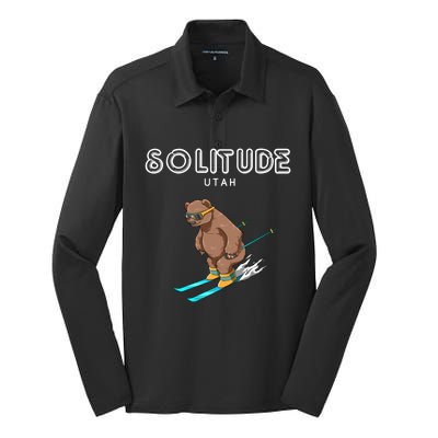 Solitude Utah Funny Ski Grizzly Bear Cool Gift Silk Touch Performance Long Sleeve Polo