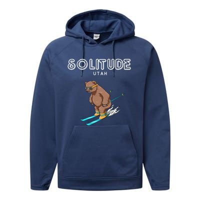 Solitude Utah Funny Ski Grizzly Bear Cool Gift Performance Fleece Hoodie